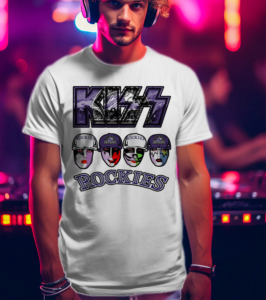 Kiss Colorado Rockies Faces In Makeup With Hats T-Shirt