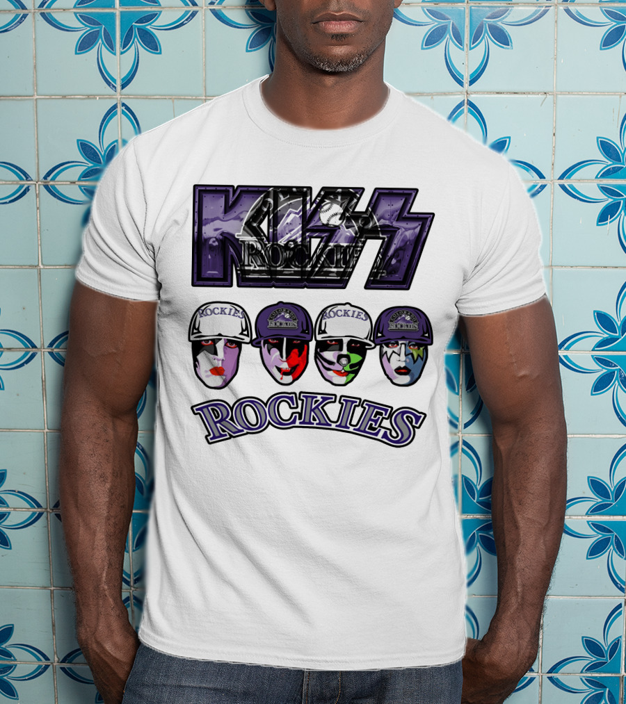 Kiss Colorado Rockies Faces In Makeup With Hats T-Shirt