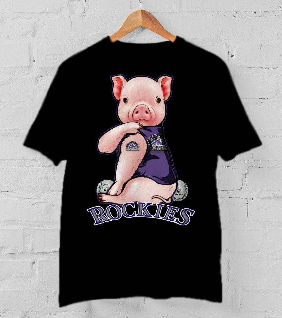 Pig Wearing Colorado Rockies Jersey With Baseballs And Rockies T-Shirt