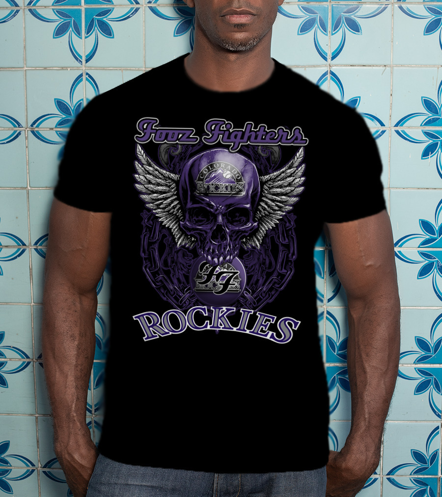 Fooz Fighters Colorado Rockies Skull Wing Chain T-Shirt