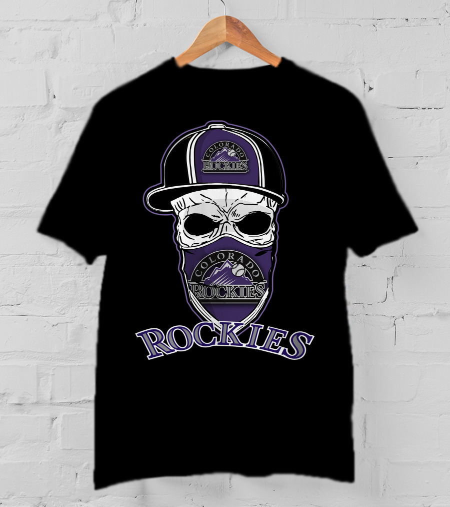 Colorado Rockies Skull With Hat And Bandana T-Shirt