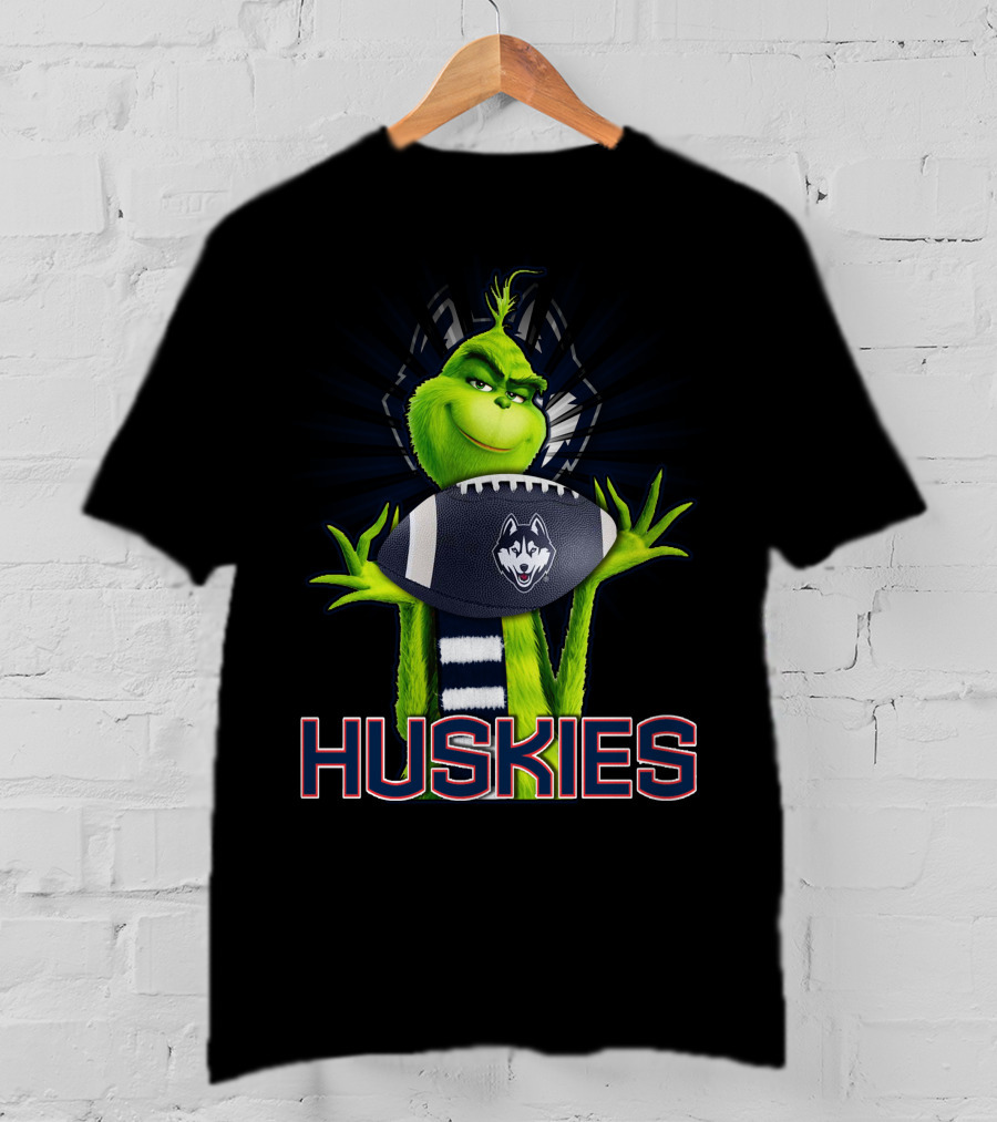 Grinch Holding Football With Huskies T-Shirt