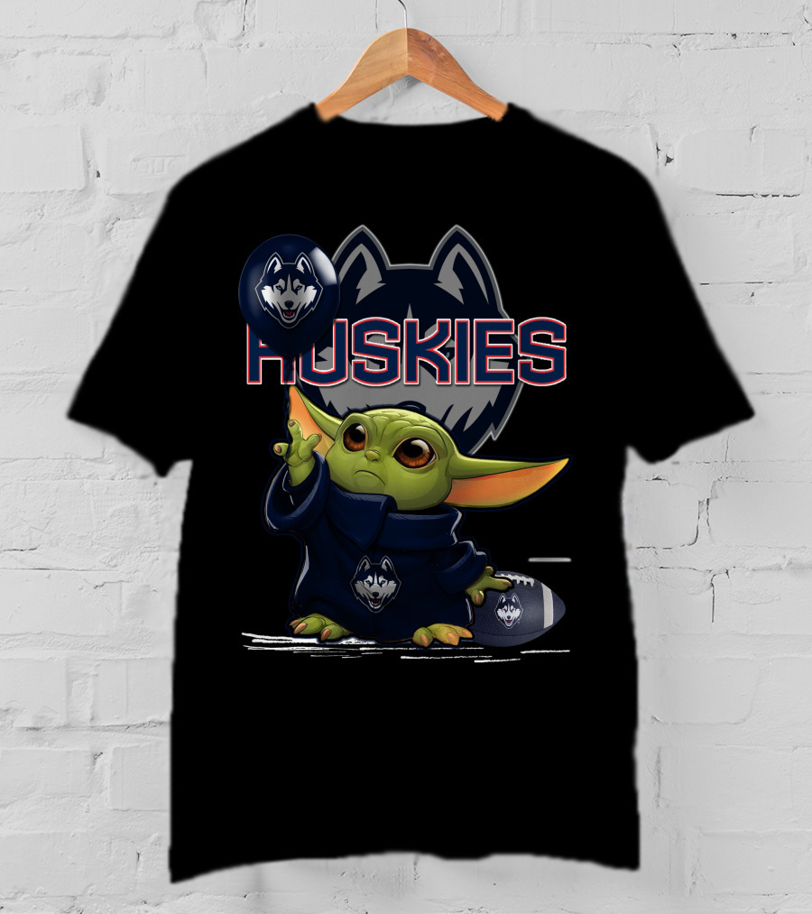 Yoda Huskies Football Character Holding Balloon T-Shirt