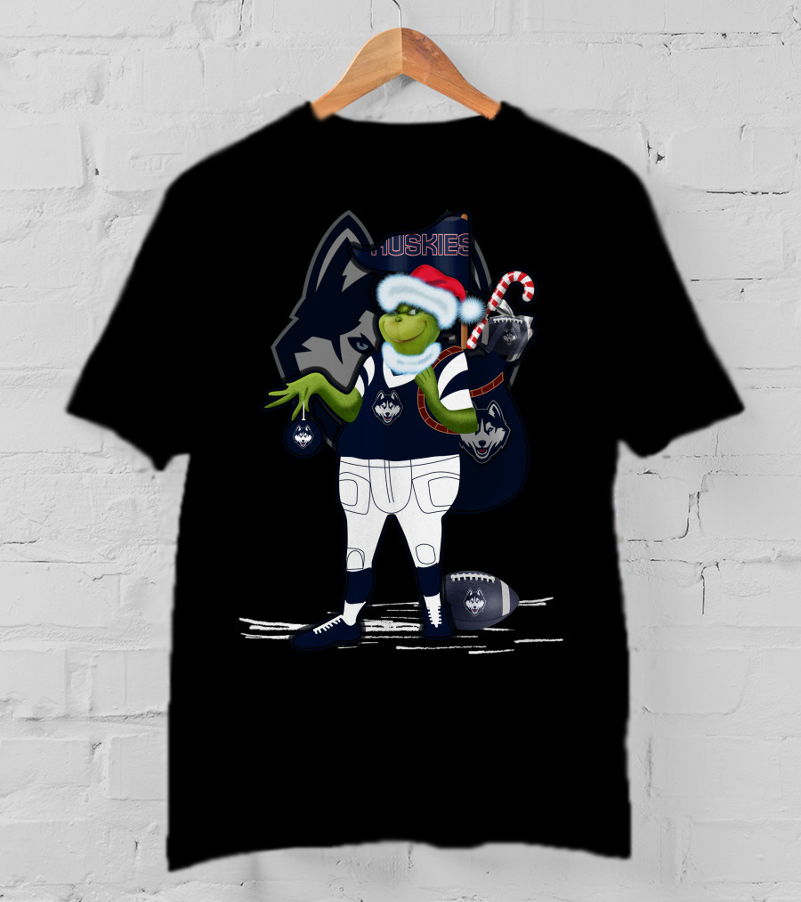 Grinchxmas Connecticut Huskies Football Santa Huskies T-Shirt