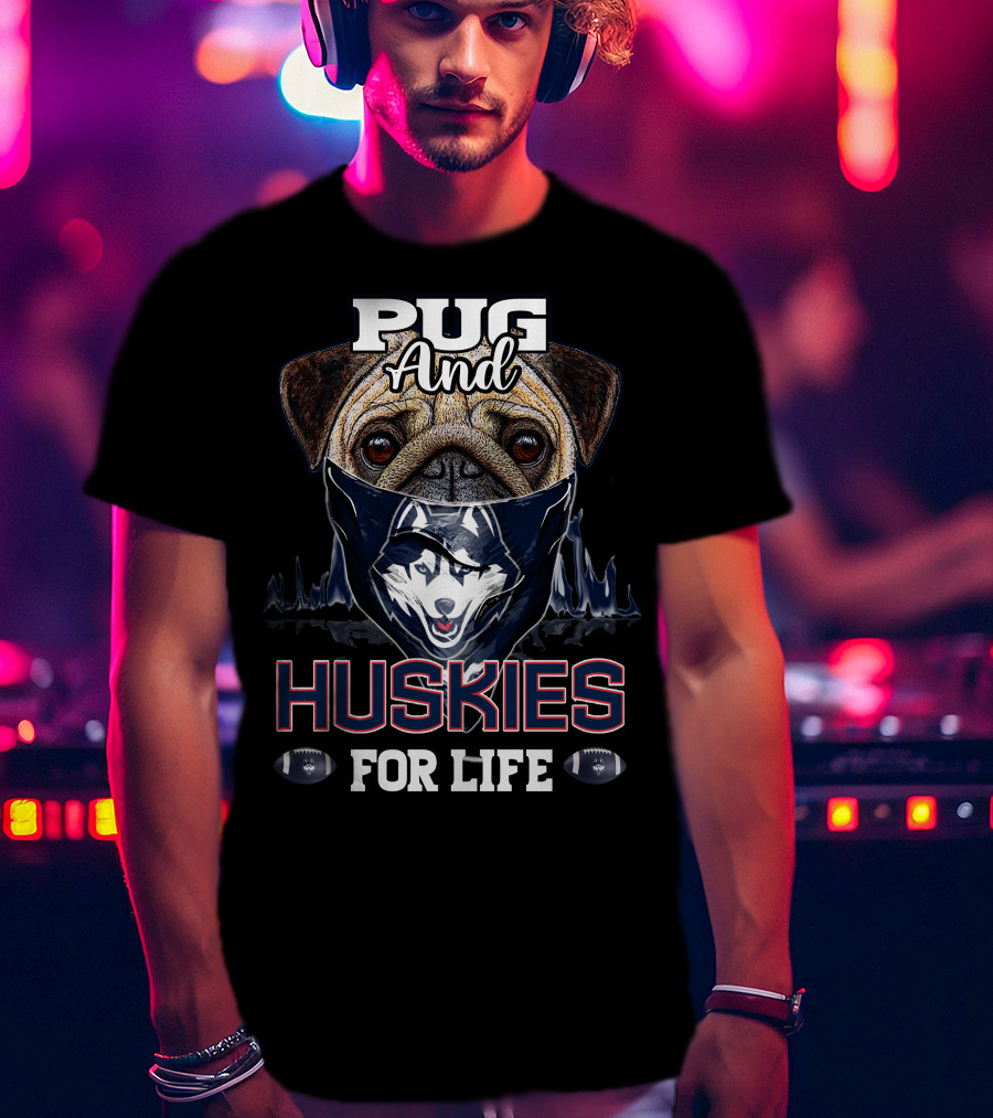 Pug And Huskies For Life Football Fan T-Shirt
