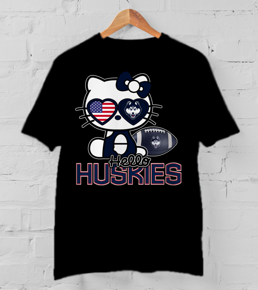 Hello Kitty Huskies Football American Flag T-Shirt