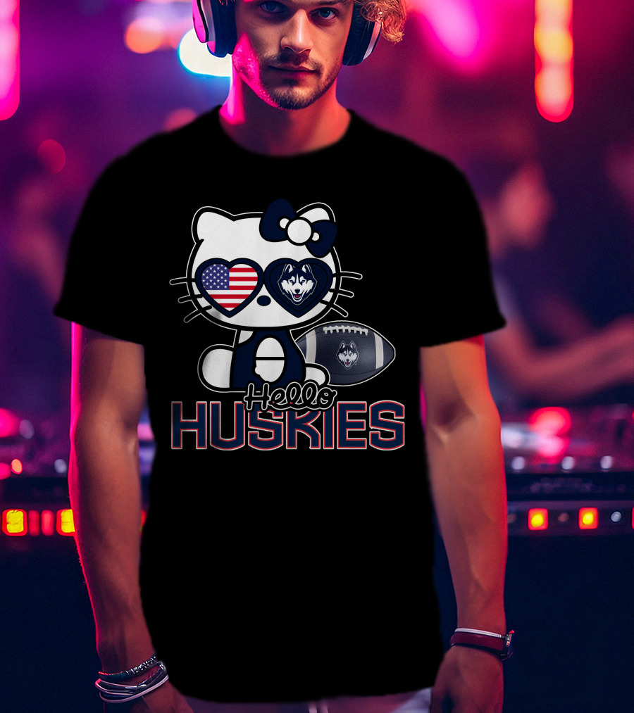 Hello Kitty Huskies Football American Flag T-Shirt