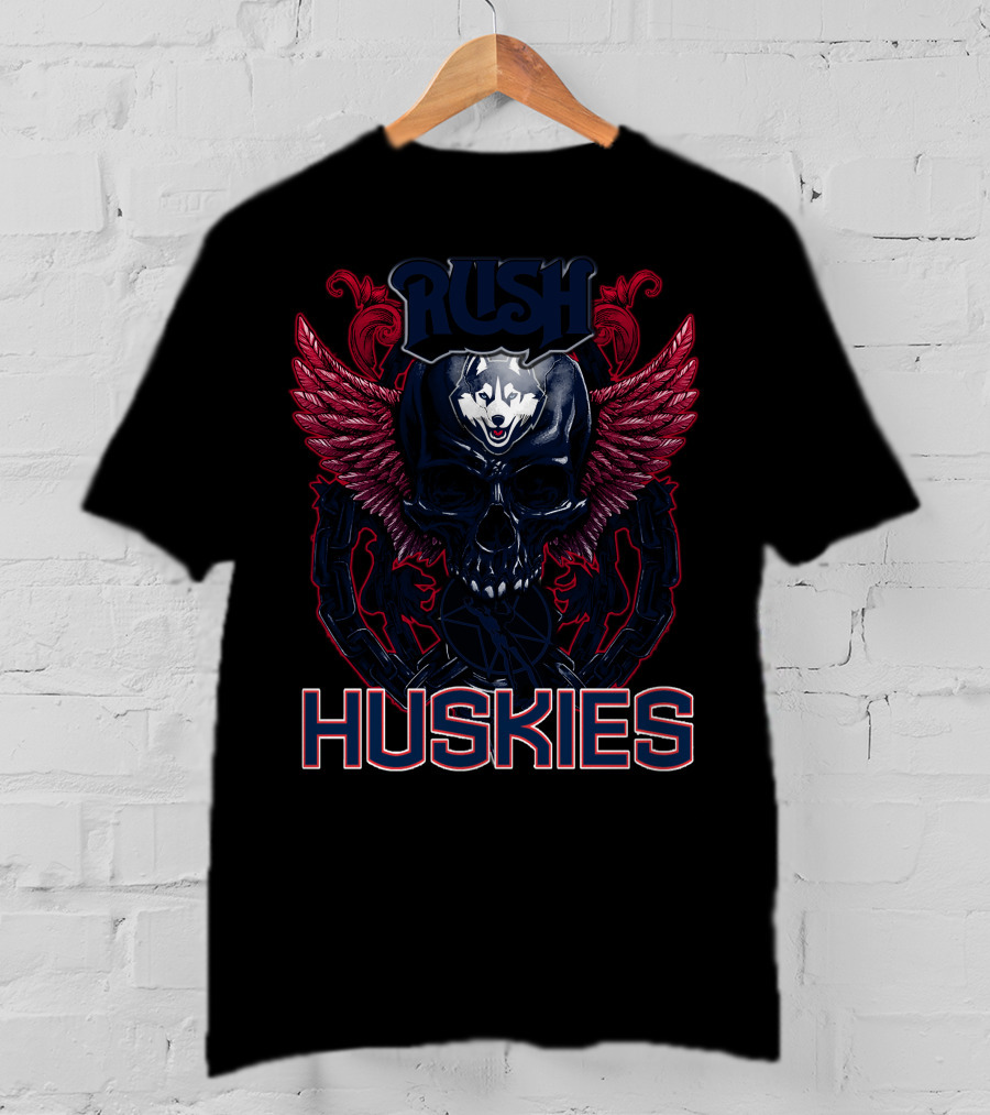 Rush Huskies Skull With Wings And Wolf T-Shirt