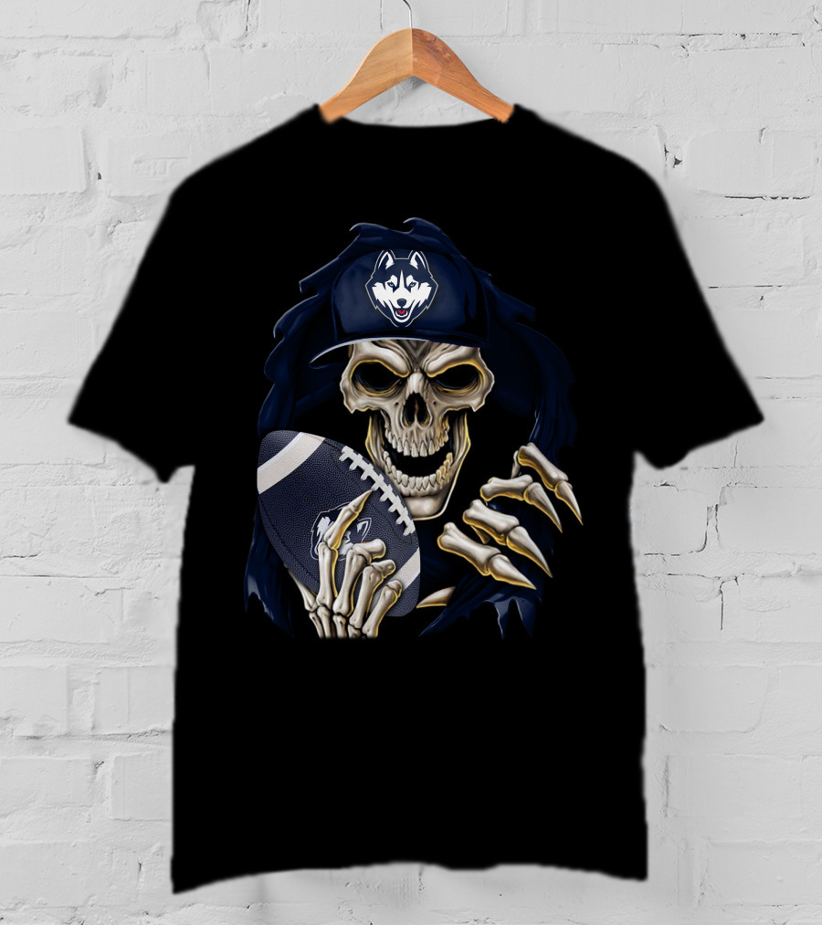 Skullbong Connecticut Huskies Football Skeleton Reaper T-Shirt
