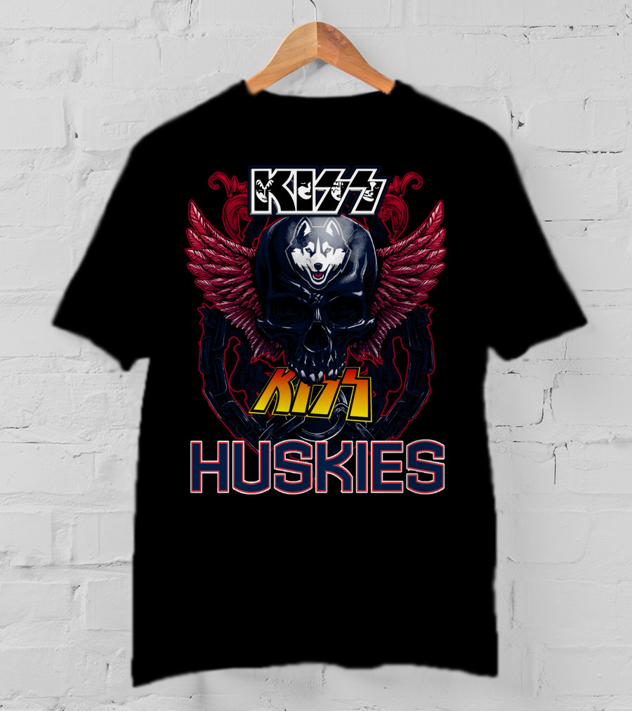 Kiss Huskies Skull With Wings T-Shirt