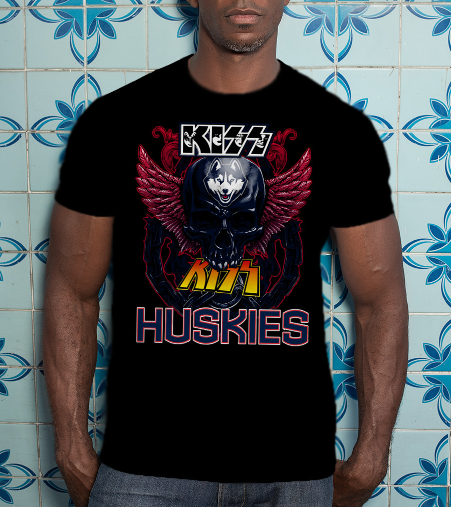 Kiss Huskies Skull With Wings T-Shirt