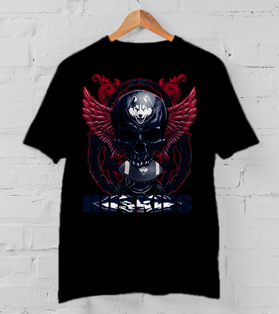 Huskies Skullfb Connecticut Winged Skull With Husky T-Shirt