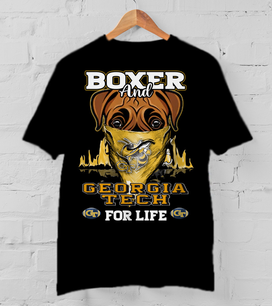 Boxer And Georgia Tech Yellow Jackets For Life T-Shirt
