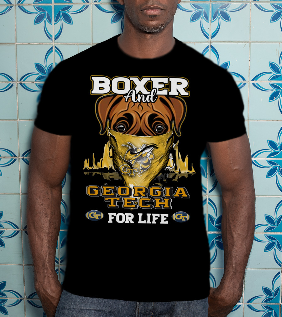 Boxer And Georgia Tech Yellow Jackets For Life T-Shirt
