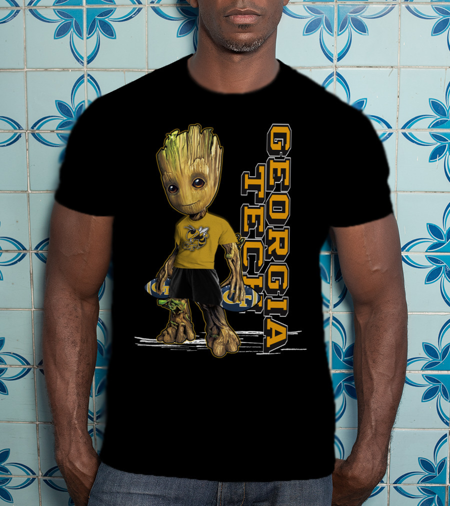 Groot In Georgia Tech Yellow Jackets Shirt With Buzz T-Shirt