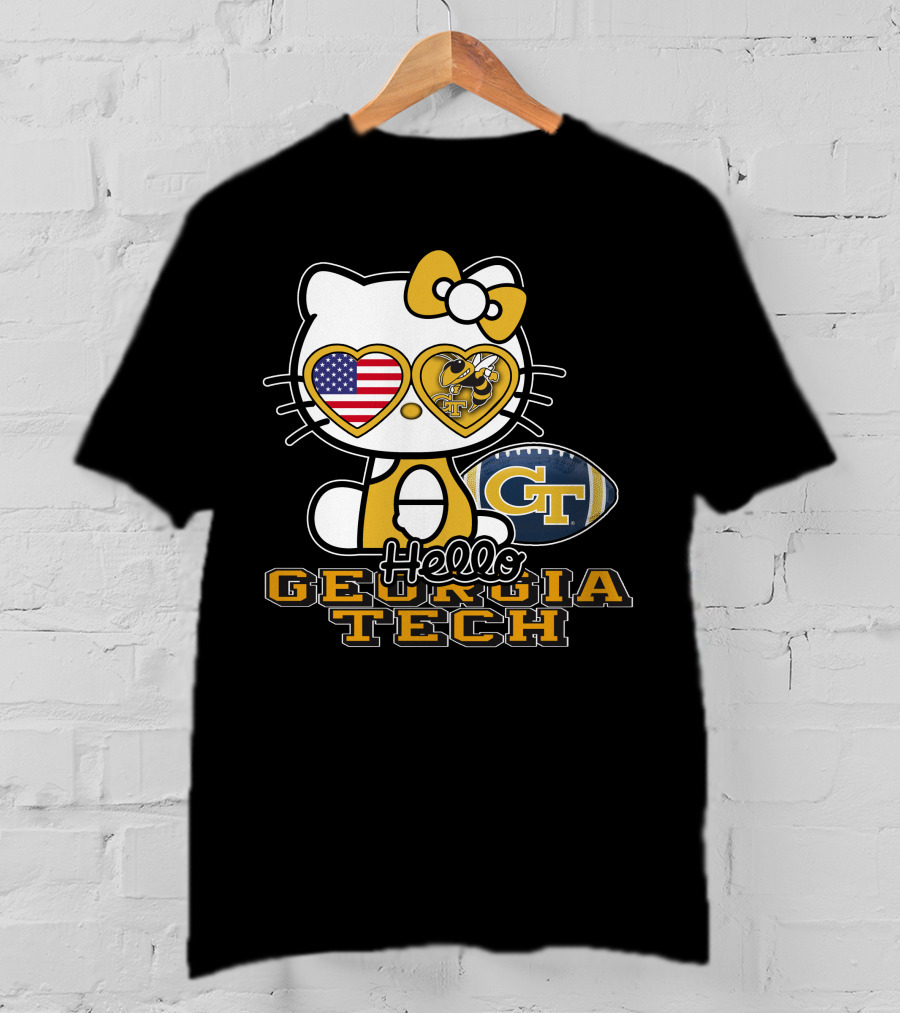 Hello Kitty Georgia Tech Yellow Jackets American Flag Football T-Shirt