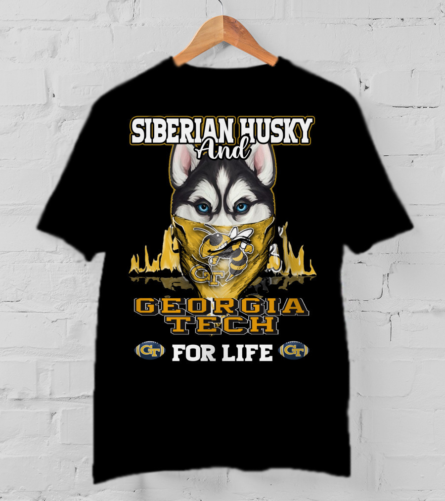 Siberian Husky And Georgia Tech For Life T-Shirt