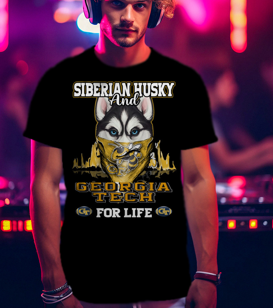Siberian Husky And Georgia Tech For Life T-Shirt