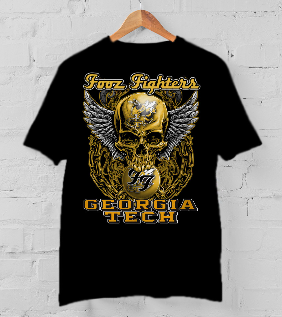 Foo Fighters Georgia Tech Yellow Jackets Skull Wings Chain T-Shirt