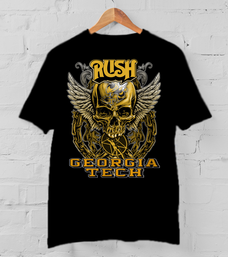 Rush Georgia Tech Yellow Jackets Skull Wings T-Shirt