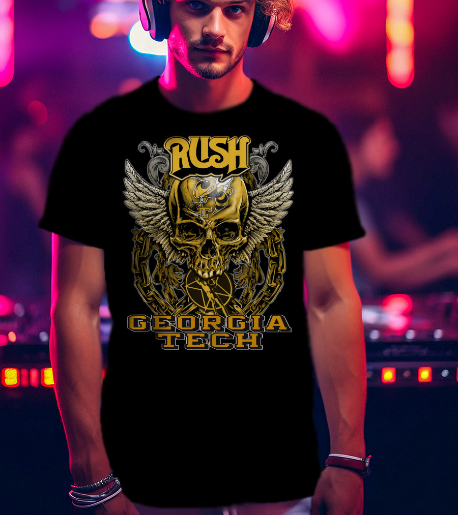 Rush Georgia Tech Yellow Jackets Skull Wings T-Shirt