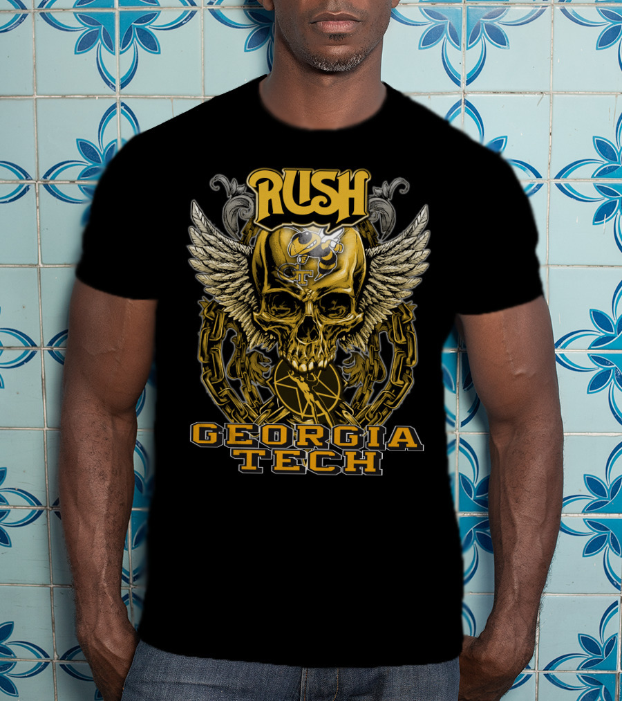 Rush Georgia Tech Yellow Jackets Skull Wings T-Shirt