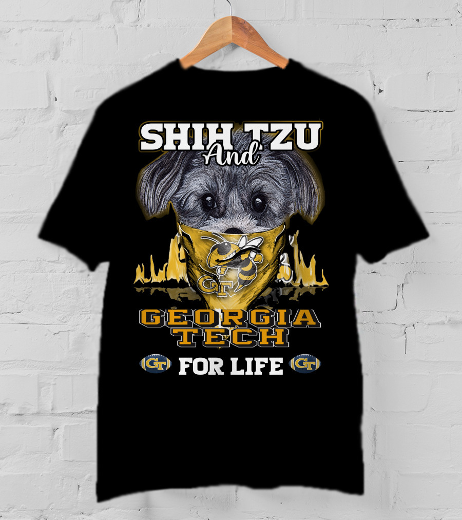 Shih Tzu And Georgia Tech For Life GT Yellow Jackets T-Shirt