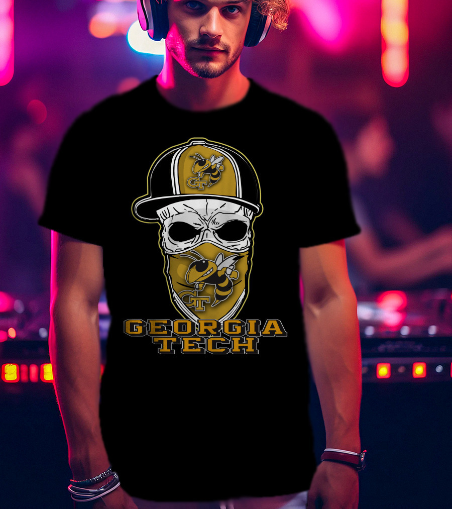 Skull Hat Georgia Tech Yellow Jackets Buzz Mascot T-Shirt