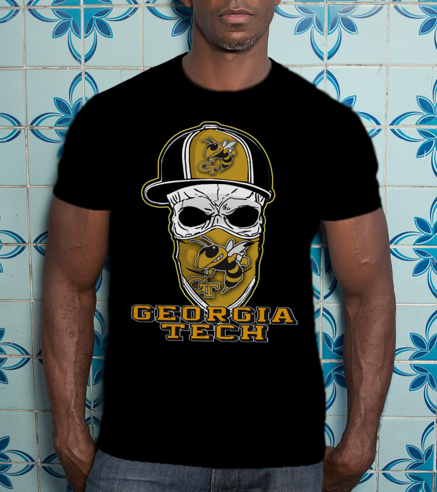 Skull Hat Georgia Tech Yellow Jackets Buzz Mascot T-Shirt