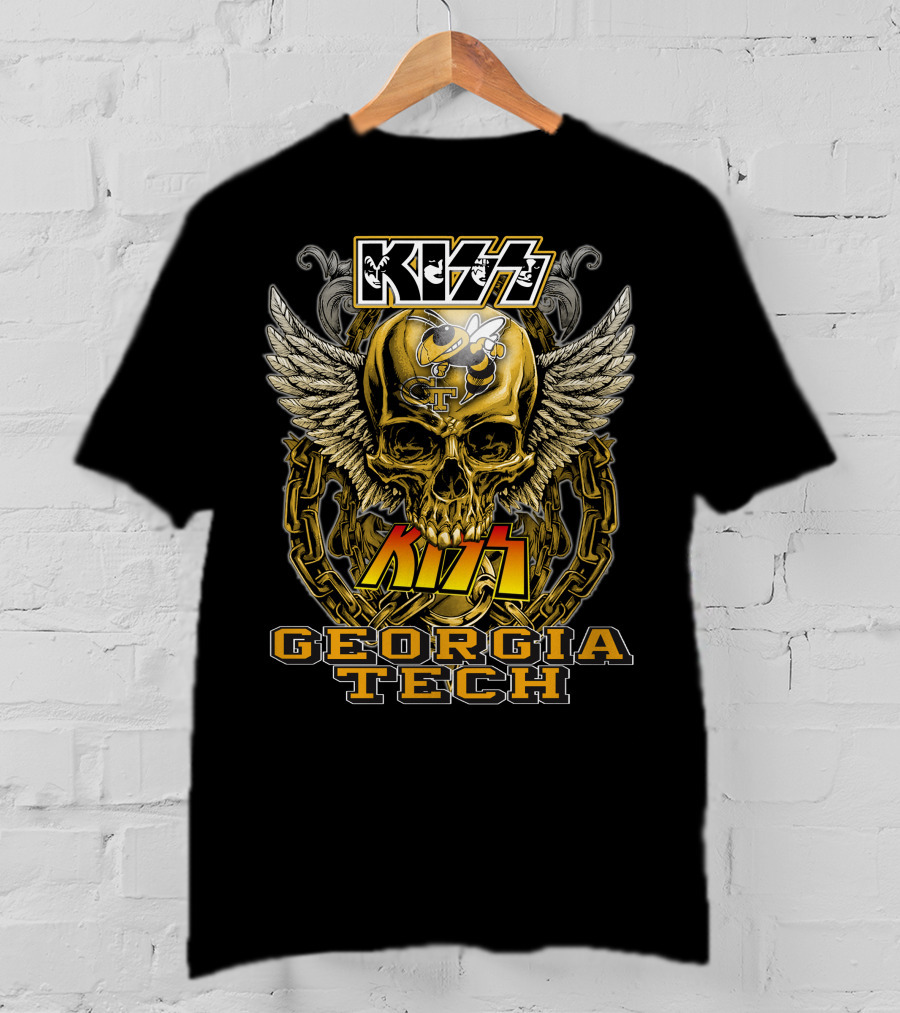 Kiss Georgia Tech Yellow Jackets Skull Wings Chain T-Shirt