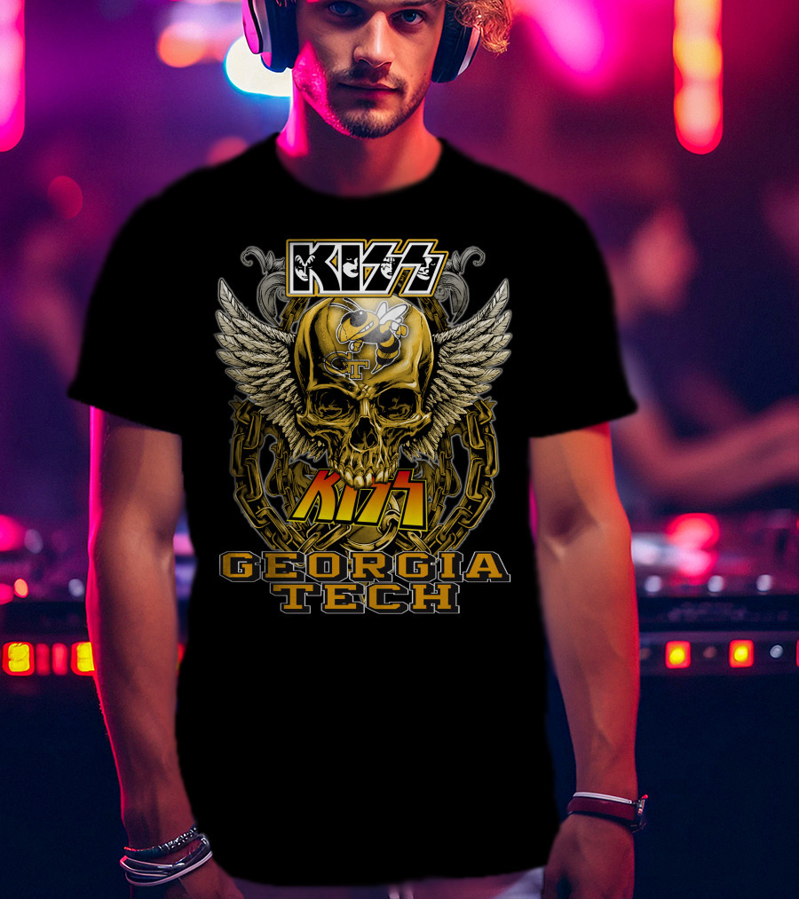 Kiss Georgia Tech Yellow Jackets Skull Wings Chain T-Shirt