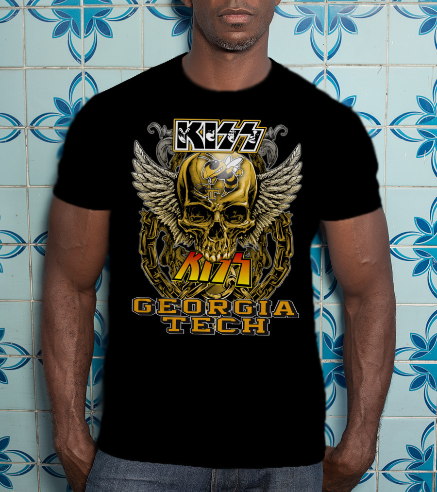 Kiss Georgia Tech Yellow Jackets Skull Wings Chain T-Shirt