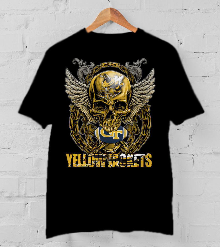 Skullfb Georgia Tech Gt Yellow Jackets Winged Skull Football T-Shirt