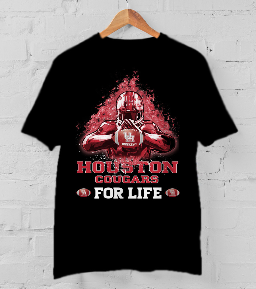 Houston Cougars UH Football Fire Graphic For Life T-Shirt