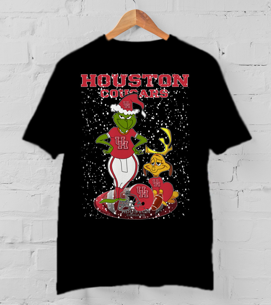 Houston Cougars Grinch Holiday Football Snow Scene T-Shirt