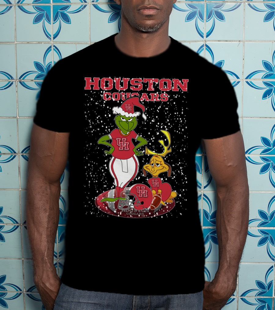 Houston Cougars Grinch Holiday Football Snow Scene T-Shirt