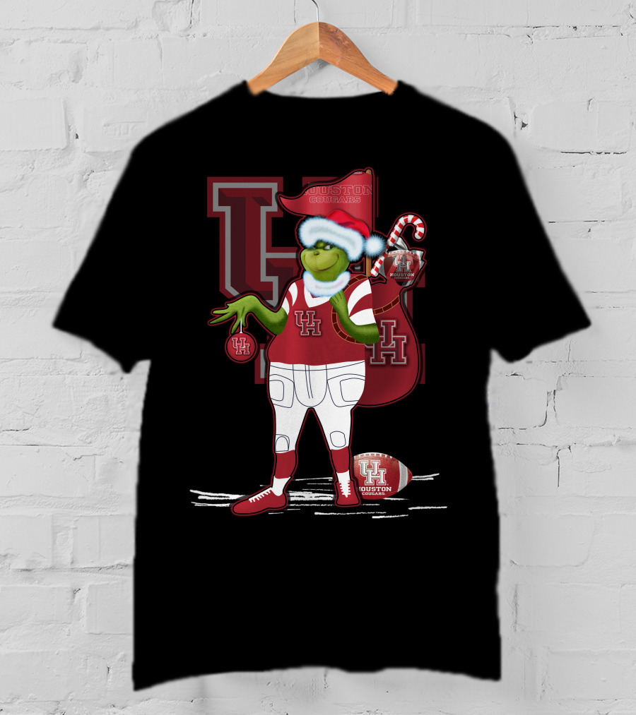 Grinchxmas Houston Cougars UH Football Santa Sack T-Shirt
