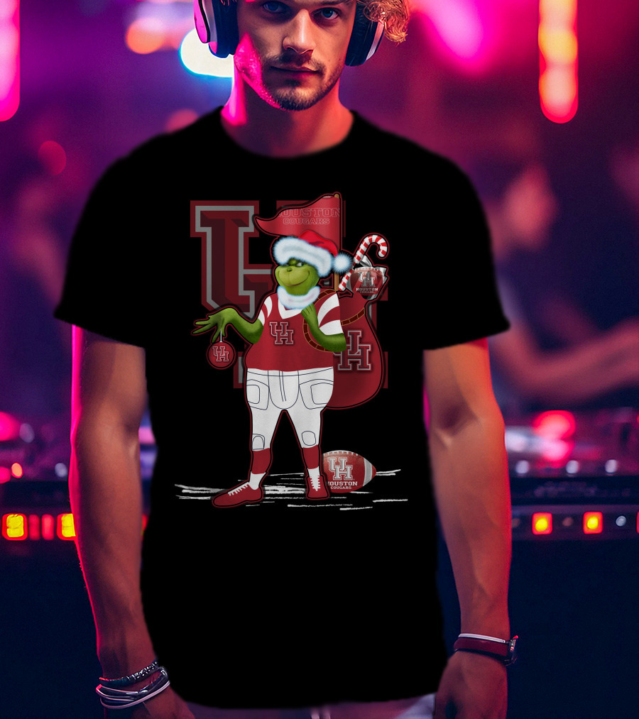 Grinchxmas Houston Cougars UH Football Santa Sack T-Shirt