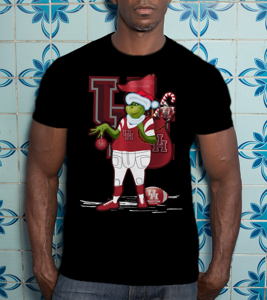 Grinchxmas Houston Cougars UH Football Santa Sack T-Shirt
