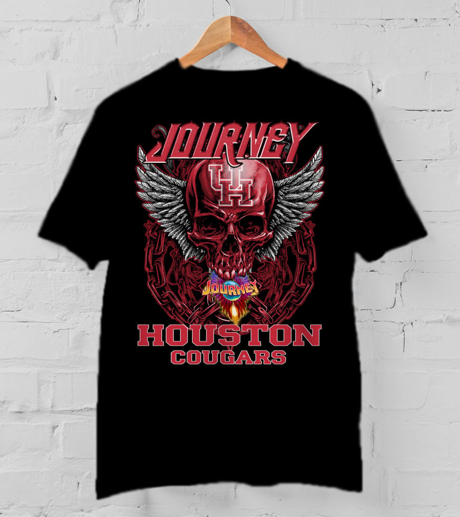 Journey Houston Cougars Skull Wings Flame Chains T-Shirt