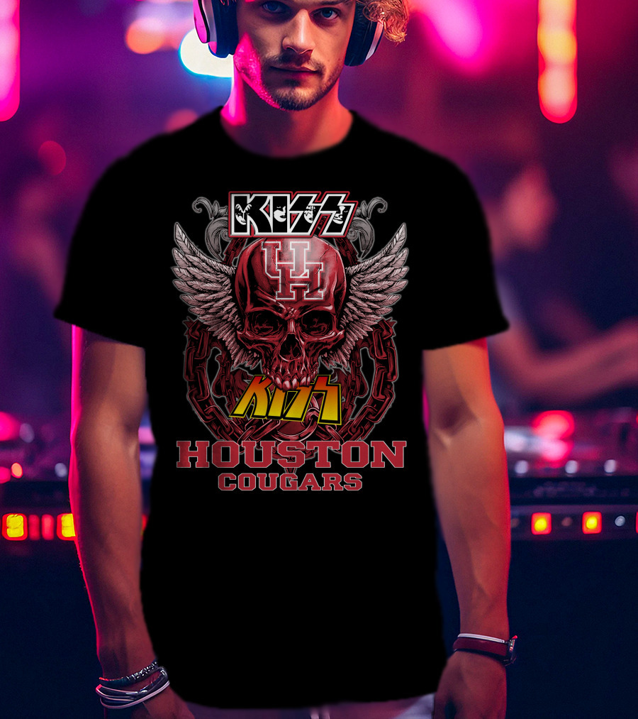 KISS Houston Cougars Skull Wings T-Shirt