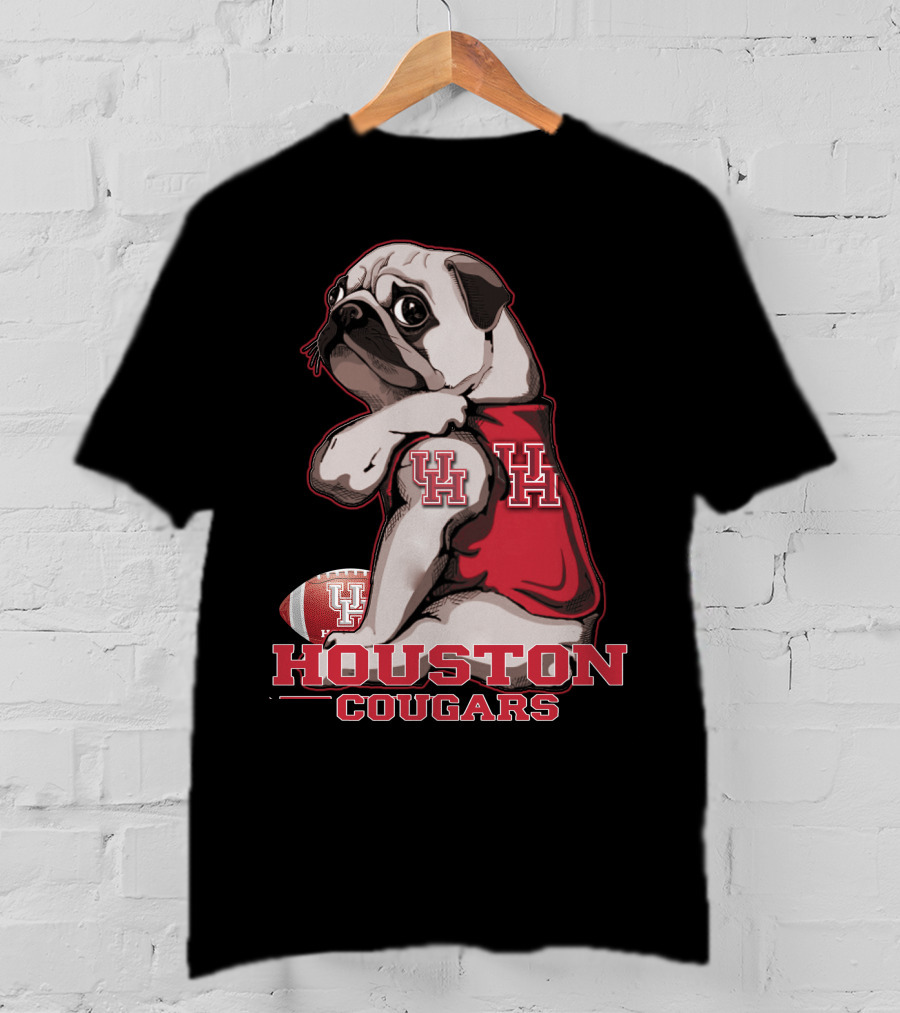 Pug With UH Logo Celebrating Houston Cougars Football T-Shirt