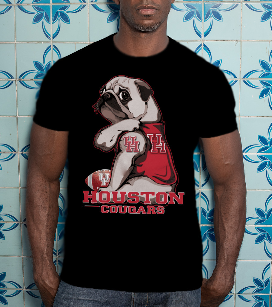 Pug With UH Logo Celebrating Houston Cougars Football T-Shirt