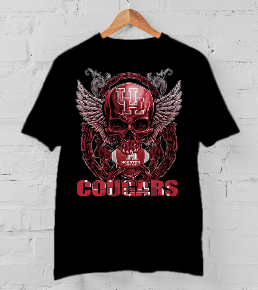 Houston Cougars Skull Wings Football Chain T-Shirt