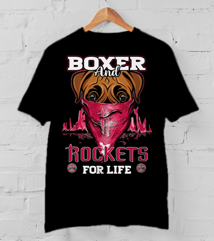Boxer And Rockets For Life Houston Rockets Logo Dog Bandana T-Shirt