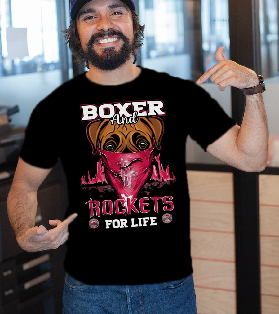 Boxer And Rockets For Life Houston Rockets Logo Dog Bandana T-Shirt