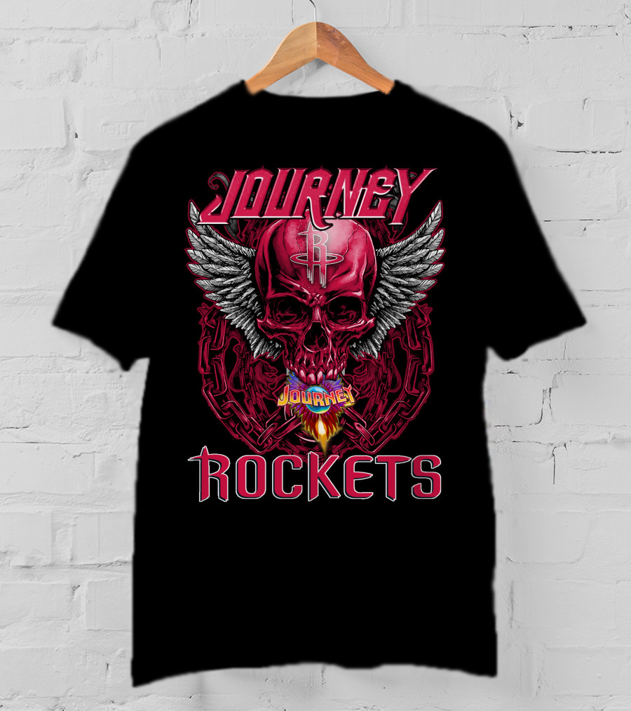 Journey Houston Rockets Skull Wings Flame T-Shirt