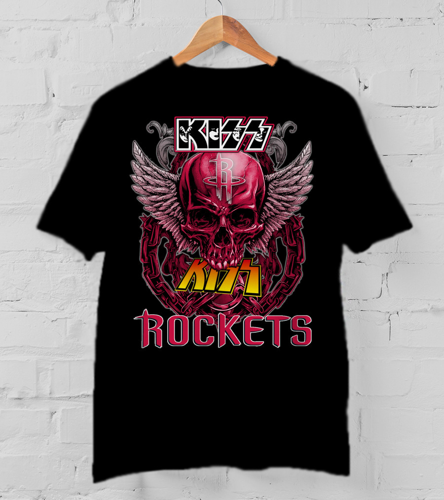 KISS Houston Rockets Skull Wings Rock Band T-Shirt