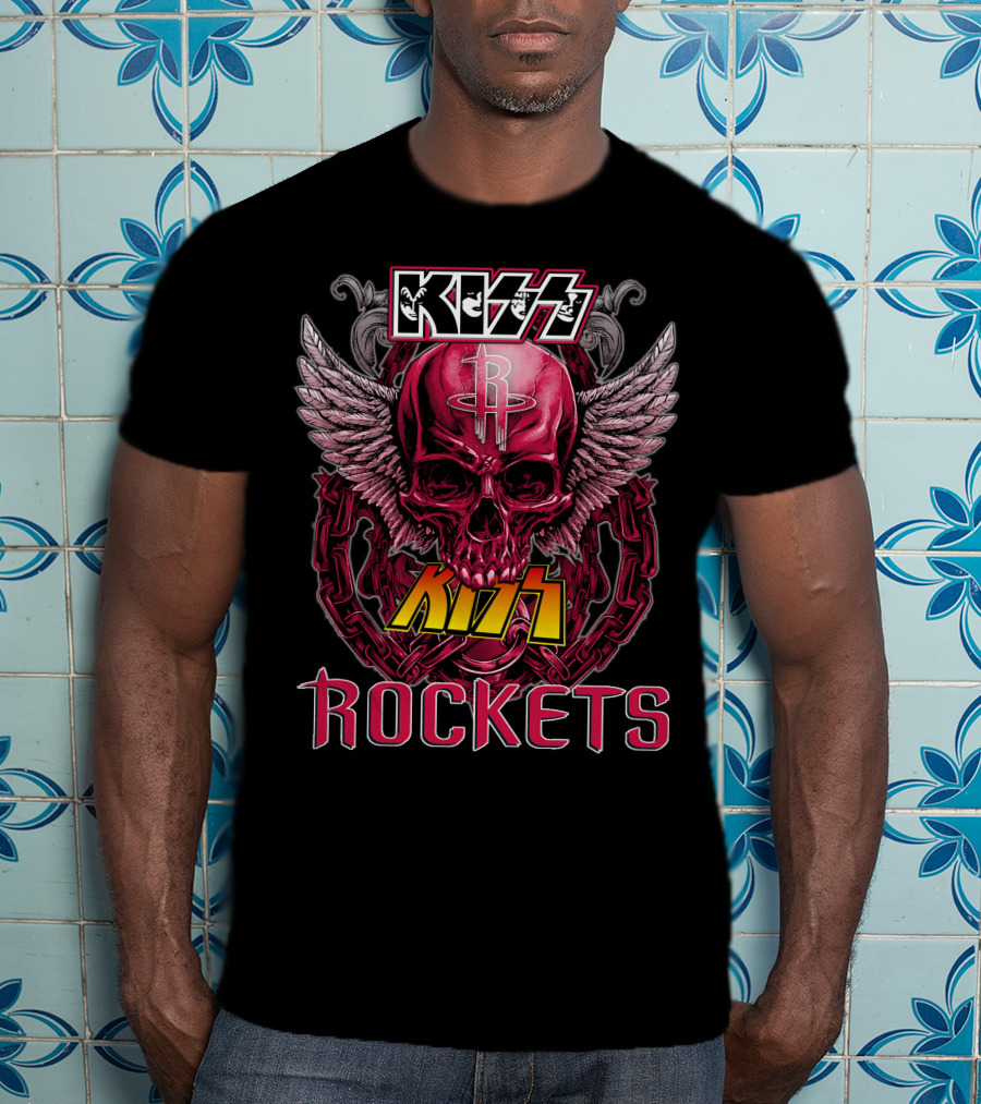 KISS Houston Rockets Skull Wings Rock Band T-Shirt