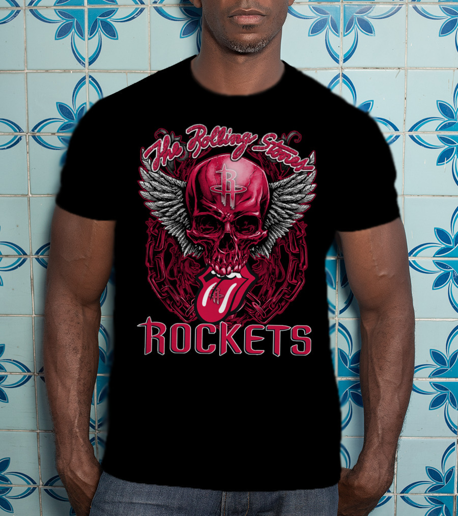 The Rolling Stones Houston Rockets Skull Wings Tongue T-Shirt